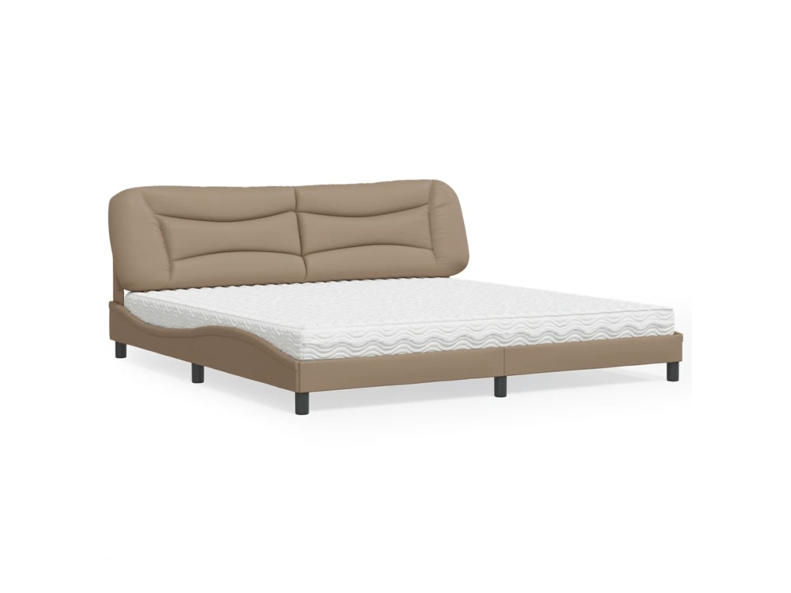 Vidaxl Cama Com Colchão Hvar 200x200 Cm Couro Artificial Cappuccino