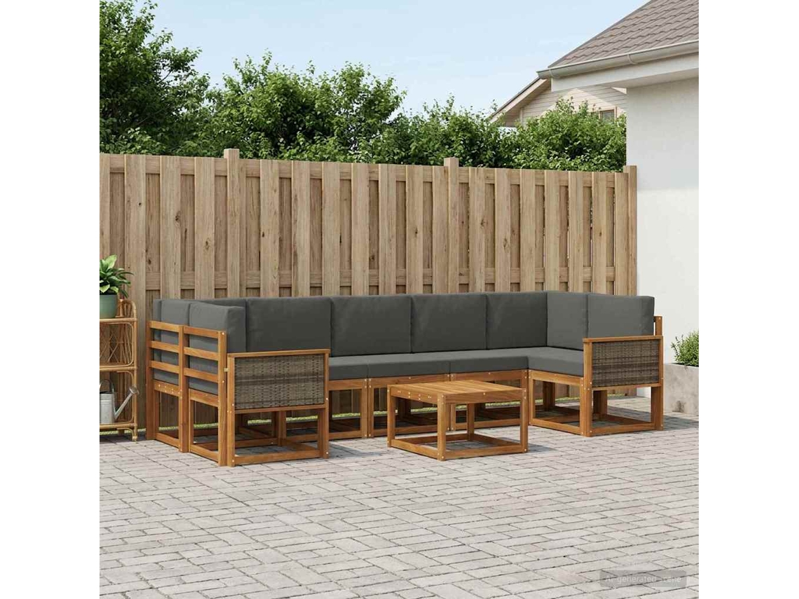 Vidaxl Conjunto De Sofás Para Exterior 6 Unid. Natural E Antracite
