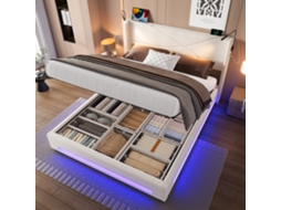 Cama Box Moderna 140x200cm Com 2 Luzes De Leitura, Fitas Led, Baú Hidráulico, Ripas Reforçadas, Usb E Alta Resistência.