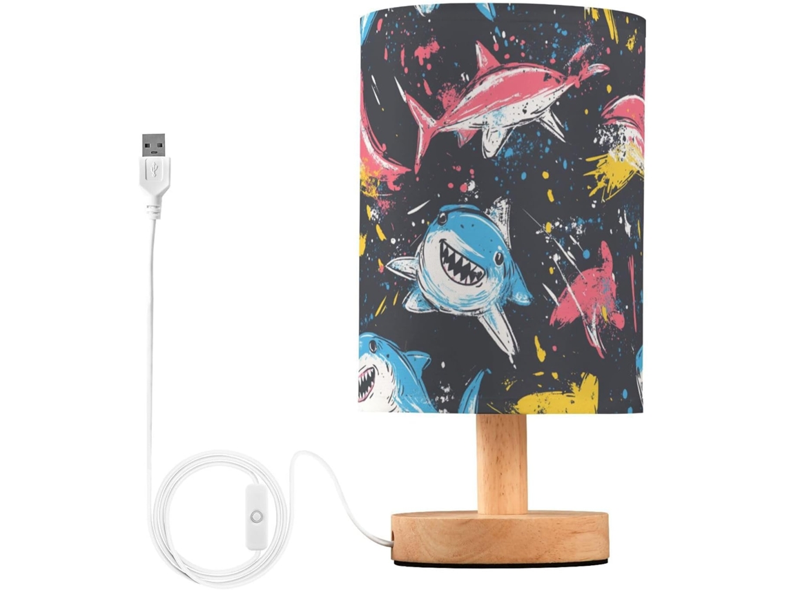 Base de mesa estilo pirata Marinho com peixes da natureza e suporte para carrinho USB, ideal para quartos infantis.
