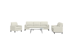 Vidaxl 3 Pcs Conjunto De Sofás Com Almofadões E Rolos Veludo Creme