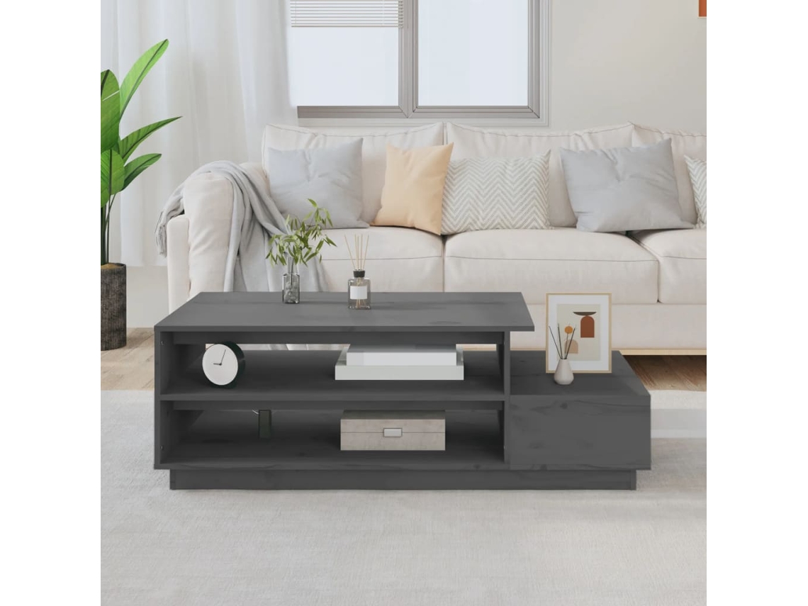 Vidaxl Mesa De Centro 120x50x40,5 Cm Madeira De Pinho Maciça Cinzento