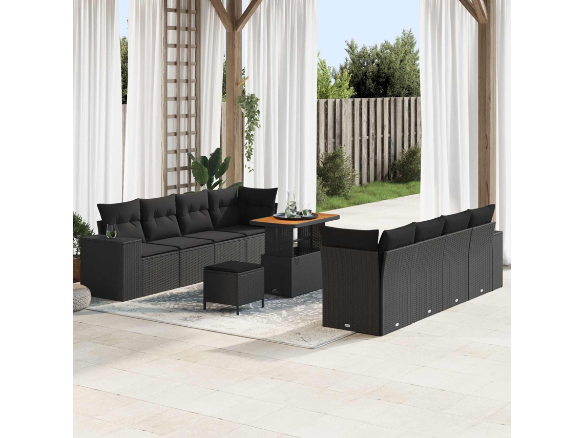 Vidaxl Conjunto De Sofá De Jardim 11 Unid. Preto Vime Pe