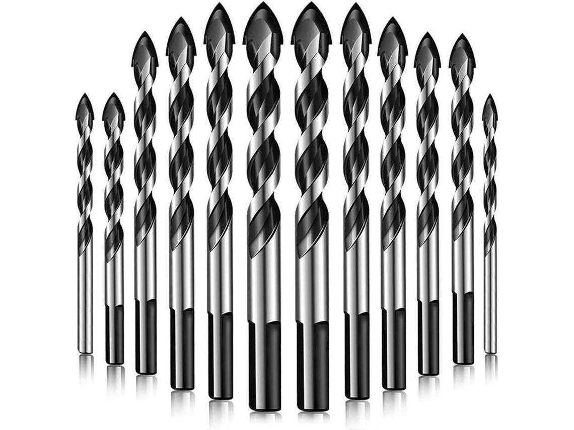 Conjunto de Brocas para Cerâmica, 12 peças, Triangular, para Aço, Madeira, Porcelana, Concreto