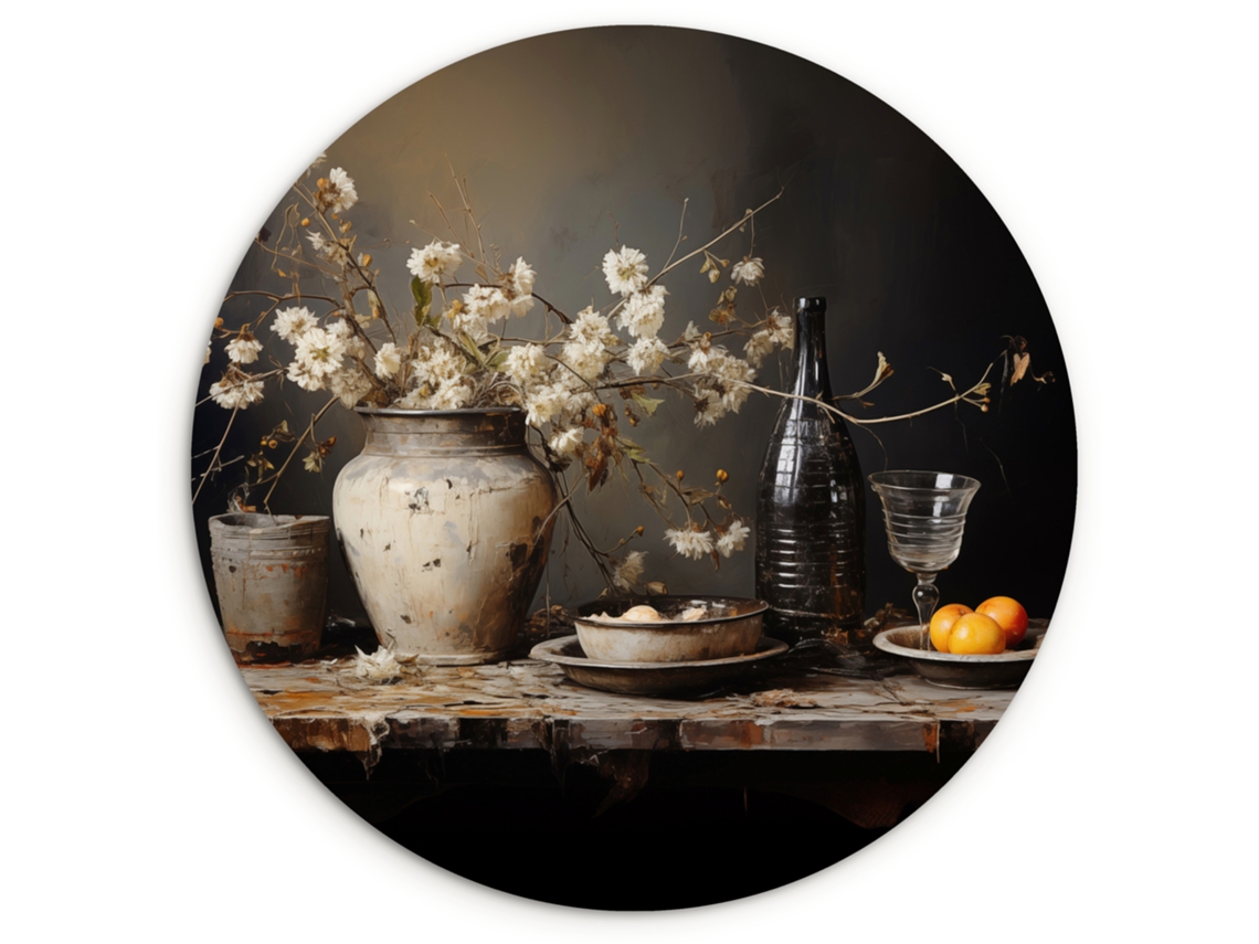 O Quadro Natureza Morta - Flores - Bouquet - Jarra - Vinho 60x60 Cm
