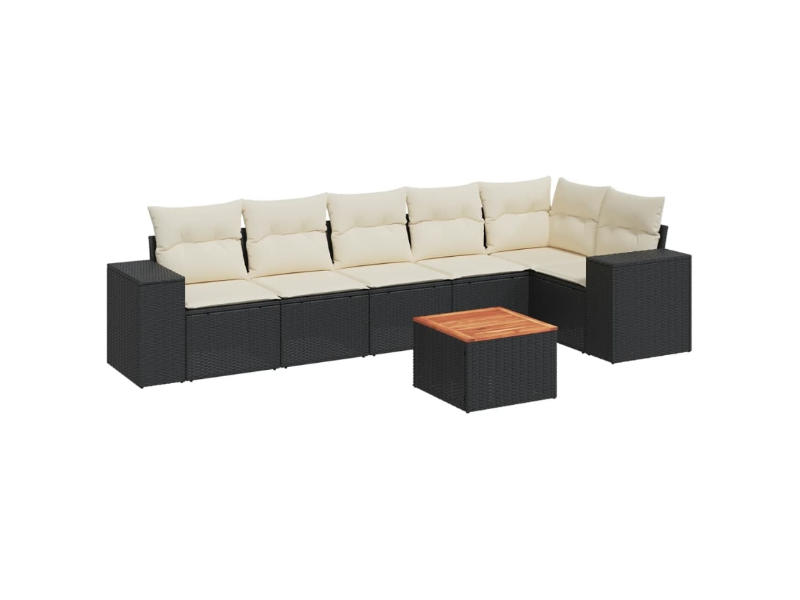 Conjunto de 7 Sofás para Jardim com Almofadões Vime Pe Preto MAISON EXCLUSIVE (7 pcs)