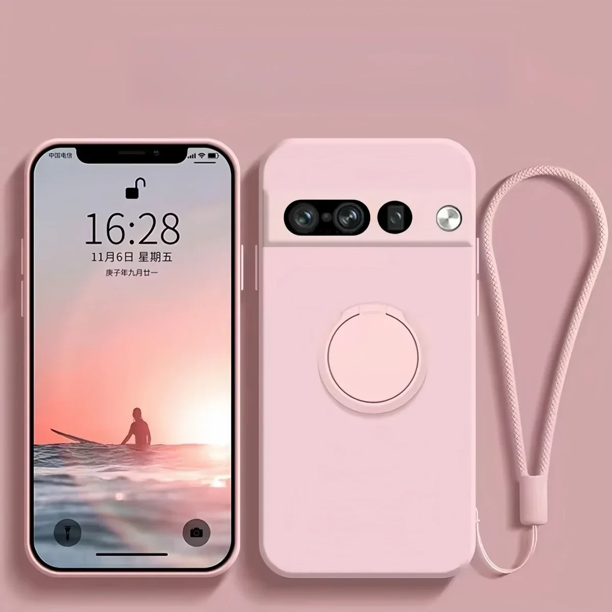 (rosa, Google Pixel 7) Capa De Celular Em Silicone Líquido Macio Com Suporte De Anel Magnético E Proteção Contra Impactos.