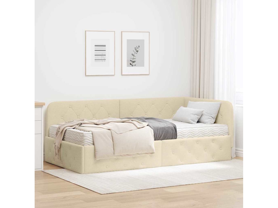 Vidaxl Estrutura De Cama De Canto Creme 90 X 200 Cm Tecido