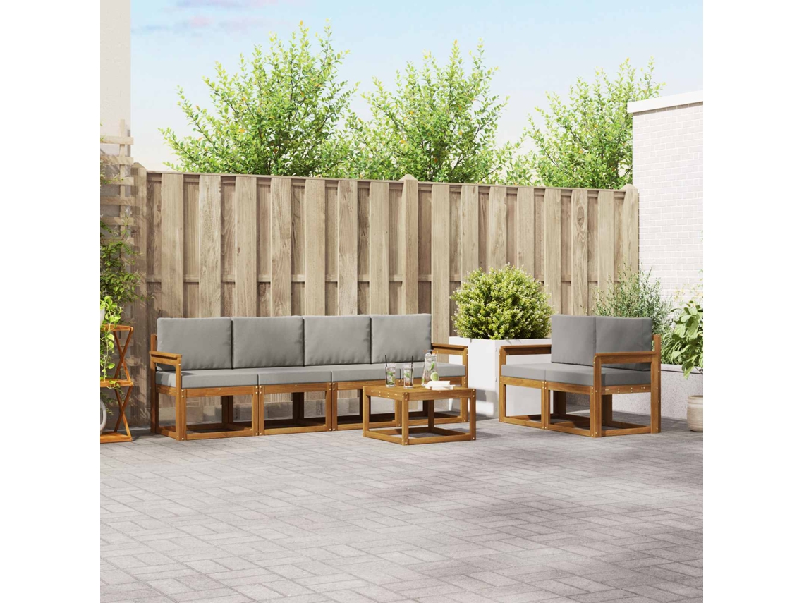 Vidaxl Conjunto De Sofás Para Exterior 7 Unid. Cinza Natural E Claro