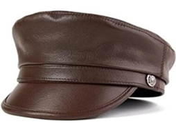 Casquette de Motard En Cuir Véritable Hommes Avec Chaîne, Noir Casquettes Plates (marron Foncé, SFUSHOS