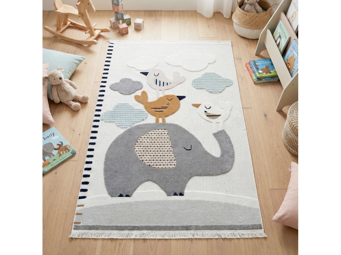 Rugura - Tapete Para Quarto Infantil 120x170cm Menina Menino Com Nuvens, Estrelas, Arco-íris, Animais E Montanhas
