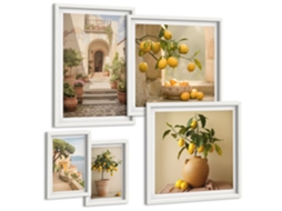 Conjunto De Pinturas Frutas Cítricas Coloridas Moldura Branca Imagens Para Um Quarto Infantil Espelharte (conjunto De 5 Imagens)