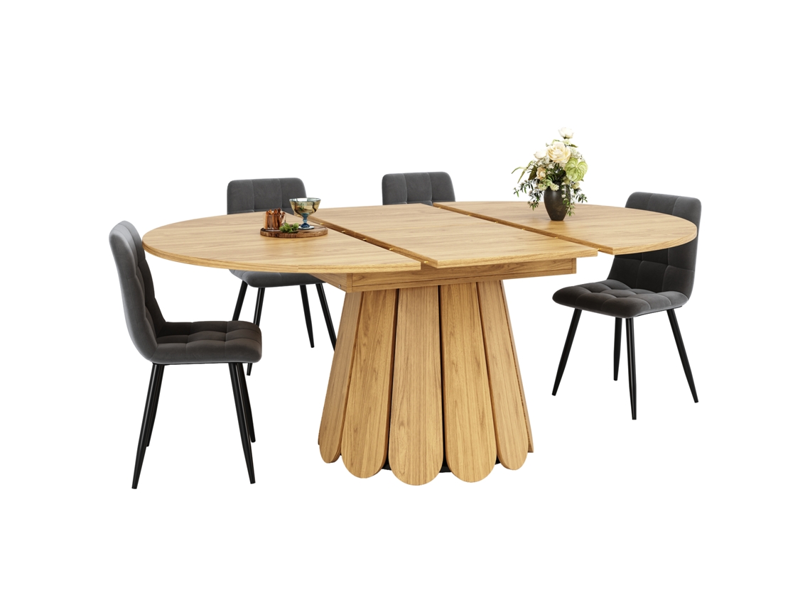 Mesa de Jantar extensível PAPRIKA de madeira, redonda e oval, 118 a 158 cm para até 6 pessoas