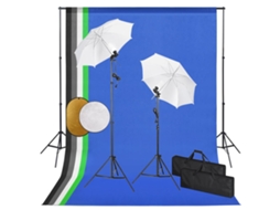 Vidaxl Kit Estúdio Fotográfico Com Lâmpadas/sombrinhas/fundo/refletor