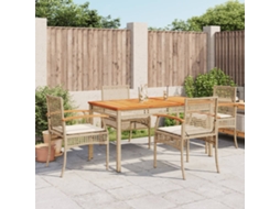 5 Pcs Conjunto De Jantar P/ Jardim Com Almofadões Vime Pe Bege Dkd Home Decor