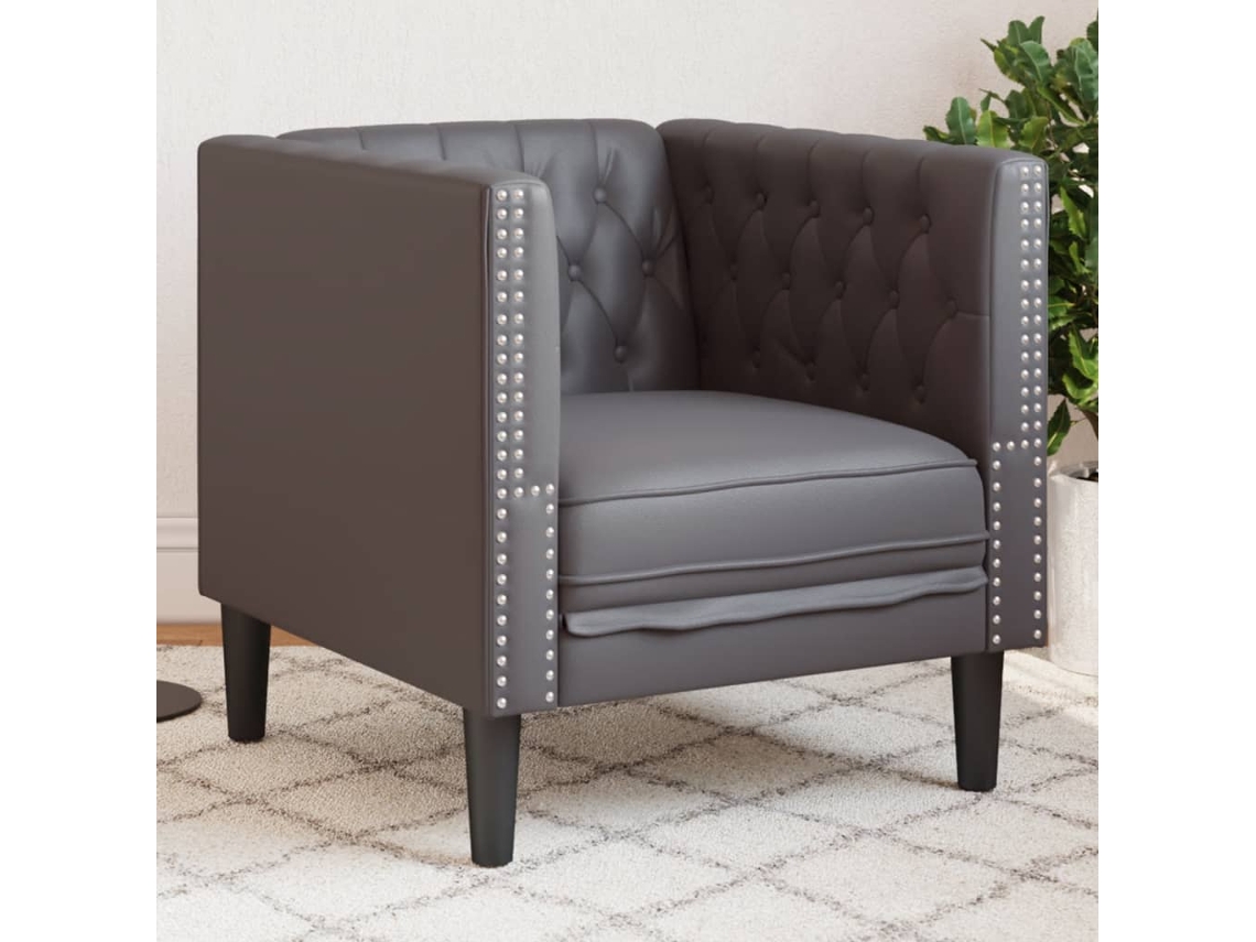 Vidaxl Sofá Chesterfield Couro Artificial Cinzento