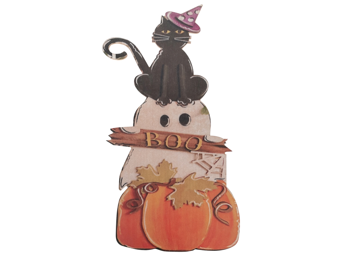 Laxiscreed Placa Decorativa De Madeira Halloween Com Gato Mágico, 23x45cm Para Porta