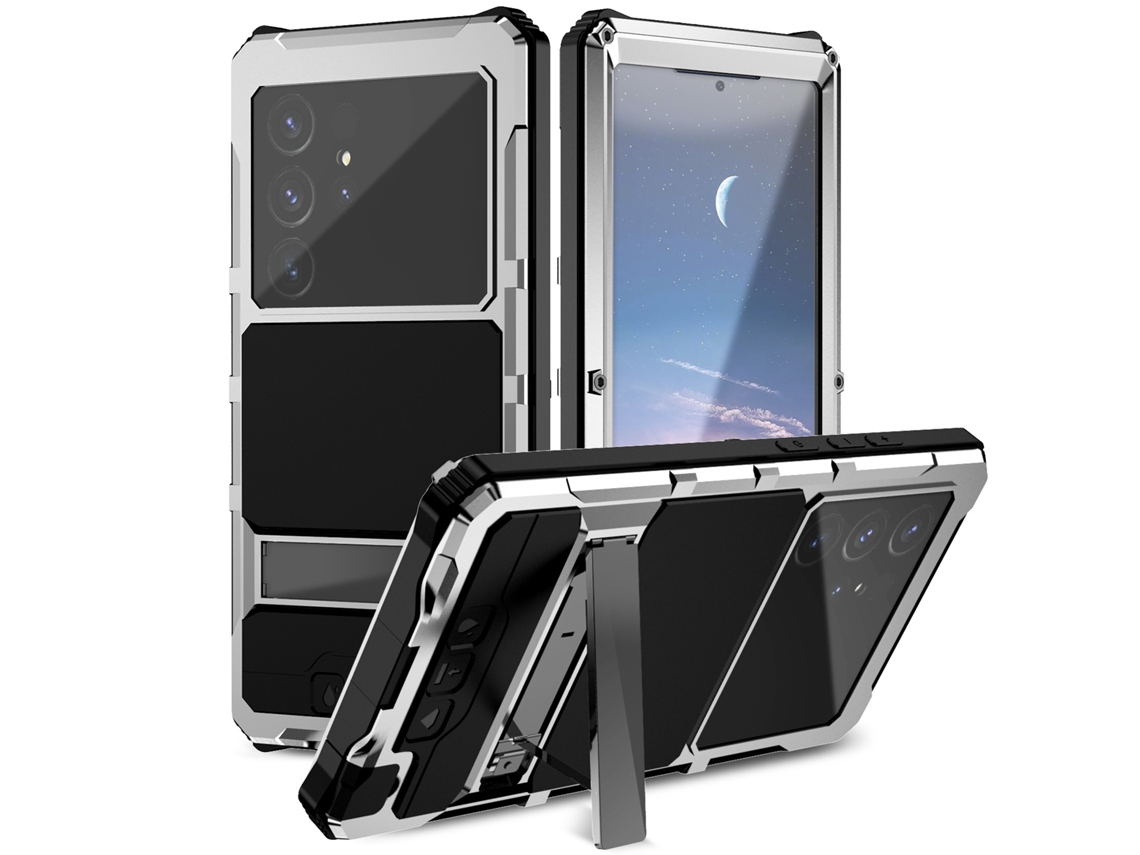 Capa Resistente Com Suporte Para Samsung S24 Ultra - Prateada