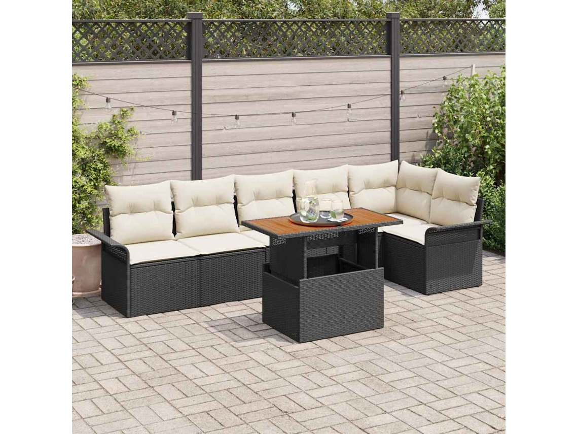 Vidaxl Conjunto De Sofá De Jardim 7 Unid. Preto Rattan Sintético