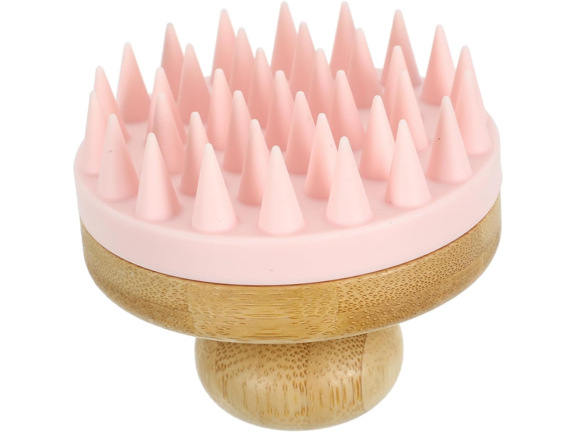 Escova De Massagem Capilar Em Bambu E Silicone Para Shampoo