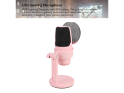 Microfone Condensador Usb Com Luz Rgb Cardióide Para Gravação Estúdio Gaming Streamming Rosa