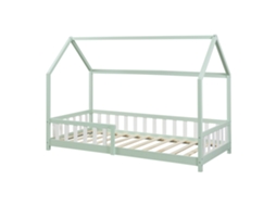 Cama de Criança Hesel em Forma de Casa de Pinho com Gradeamento 90X200Cm Verde Menta [EN.CASA]