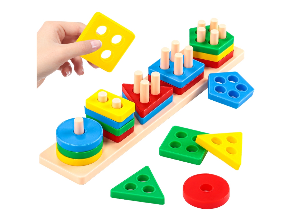 Brinquedo Montessori De Empilhar Formas Geométricas, 5 Colunas, Reconhecimento De Cores, Blocos Educativos Infantis