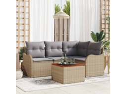 Vidaxl Conjunto De Sofá De Jardim 5 Unid. Bege E Cinza Claro Vime Pe