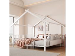 Cama Metal Forma Casa 140x200cm Grade Segurança Design Telhado Estrutura Decorativa Meninos Meninas Branco