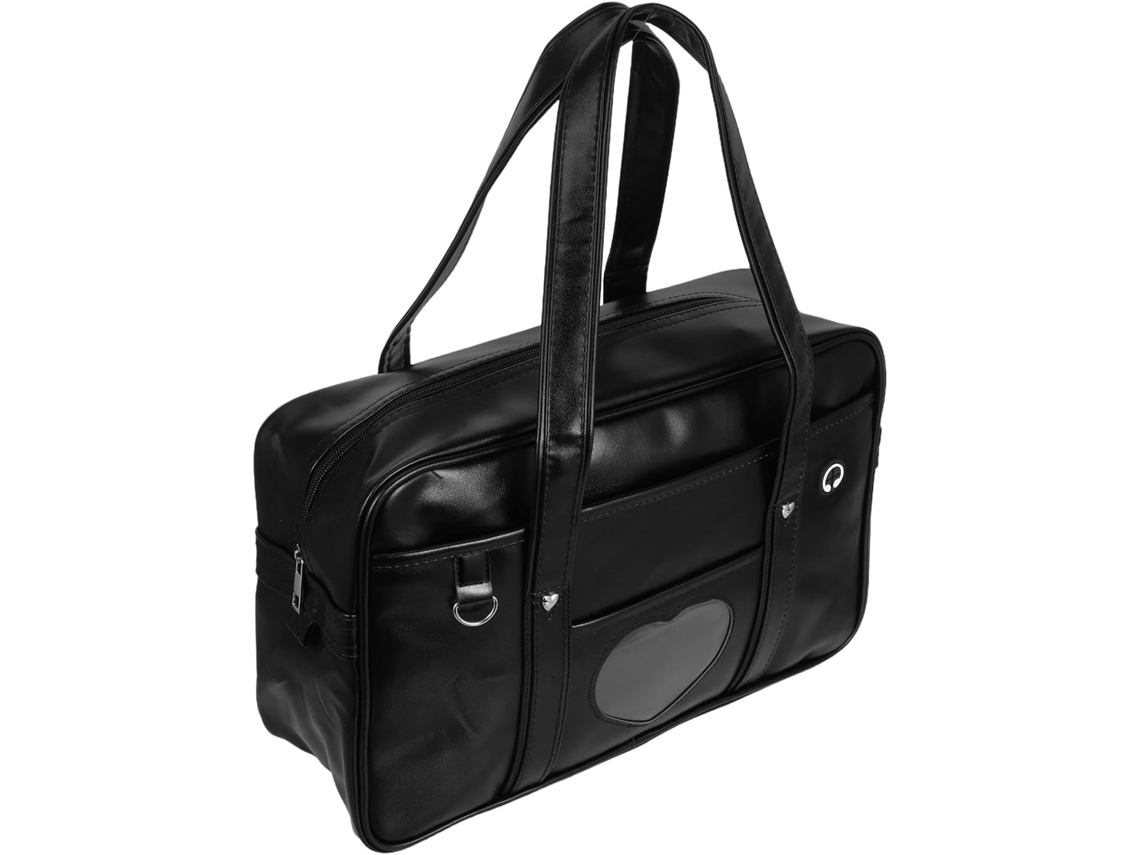 Mochila Para Laptop De Grande Capacidade Com Alça De Ombro Confortável, Em Couro Pu Preto, Formato De Coração.