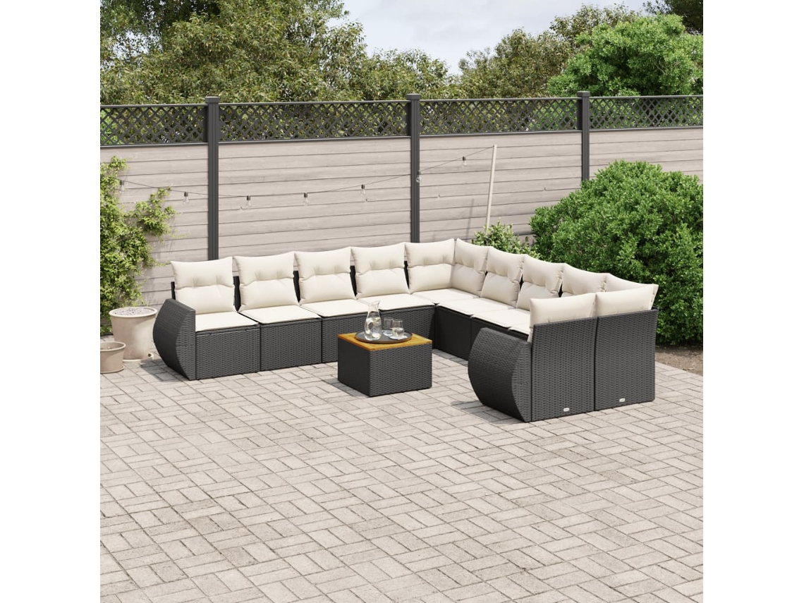 11 Pcs Conjunto Sofás De Jardim C/ Almofadões Vime Pe Preto Dkd Home Decor