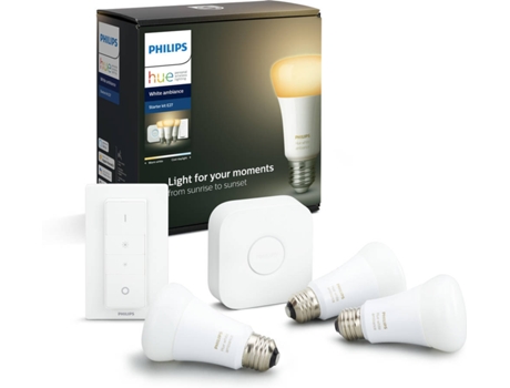 Pack3 lâmpadas inteligentes E27 HUE WHITE 9.5W CONECTOR+COMANDO