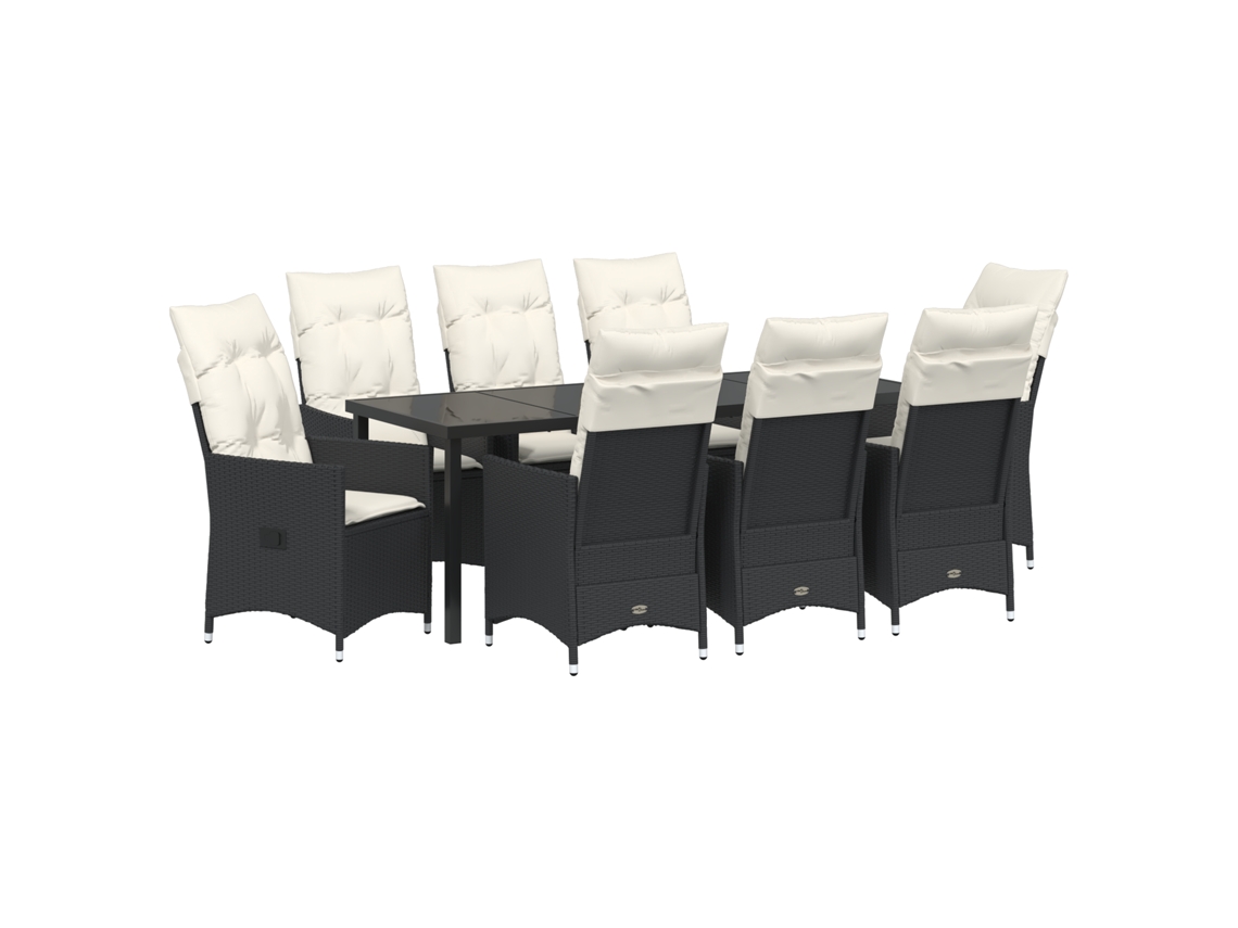 Conjunto 9 Conjunto De Jantar Para Jardim Vidaxl Preto Vime Pe (200 X 80 X 73 Cm)