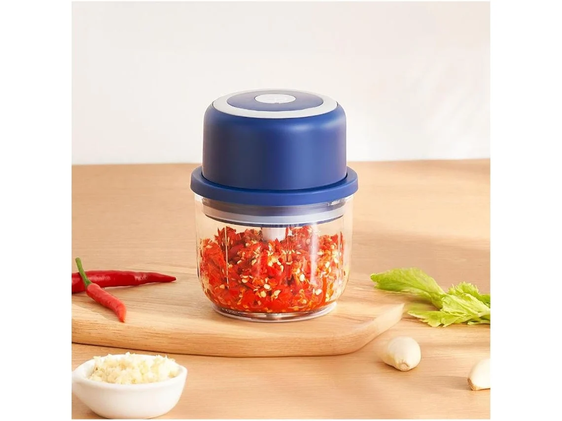 Picador De Alimentos, Processador De Alimentos Elétrico Sem Fio, Mini Moedor De Carne Com 2 Lâminas E Duas Tigelas De Vidro (azul)