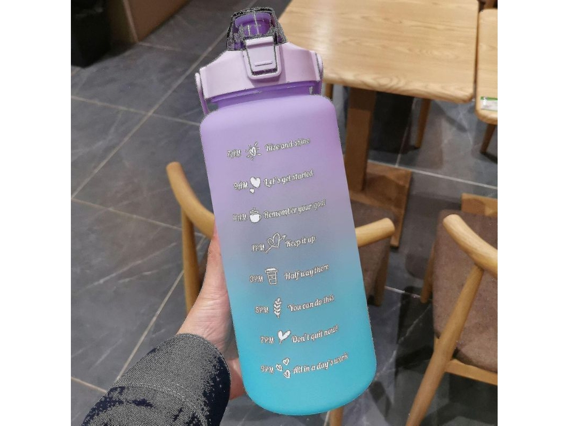 Botella De Água De 2l Com Marcador De Tempo Gradiente Material Frosted Seguro Sem Bpa Para Fitness Ao Ar Livre Sem Adesivos Púrpura Gradiente