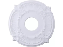 Medalhão Decorativo Redondo De 30,5 Cm Em Poliuretano Esculpido Branco, Estilo