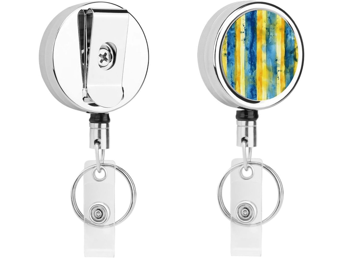 Clipes De Metal Crachás Com Estampa Amarela E Azul Identificação, Porta Crachá Retrátil Com Presilha Cinto