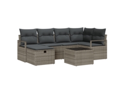 Conjunto 7 Conjunto De Sofá De Jardim Vidaxl Cinzento Vime Pe (55 X 55 X 37 Cm)