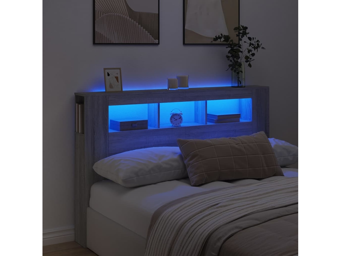 Cabecero con LEDs 160x18,5x103,5 cm Gris Sonoma