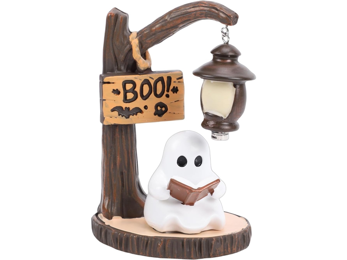 Luminária Em Resina Com Fantasma Lendo Livro, Modelo Artístico Para