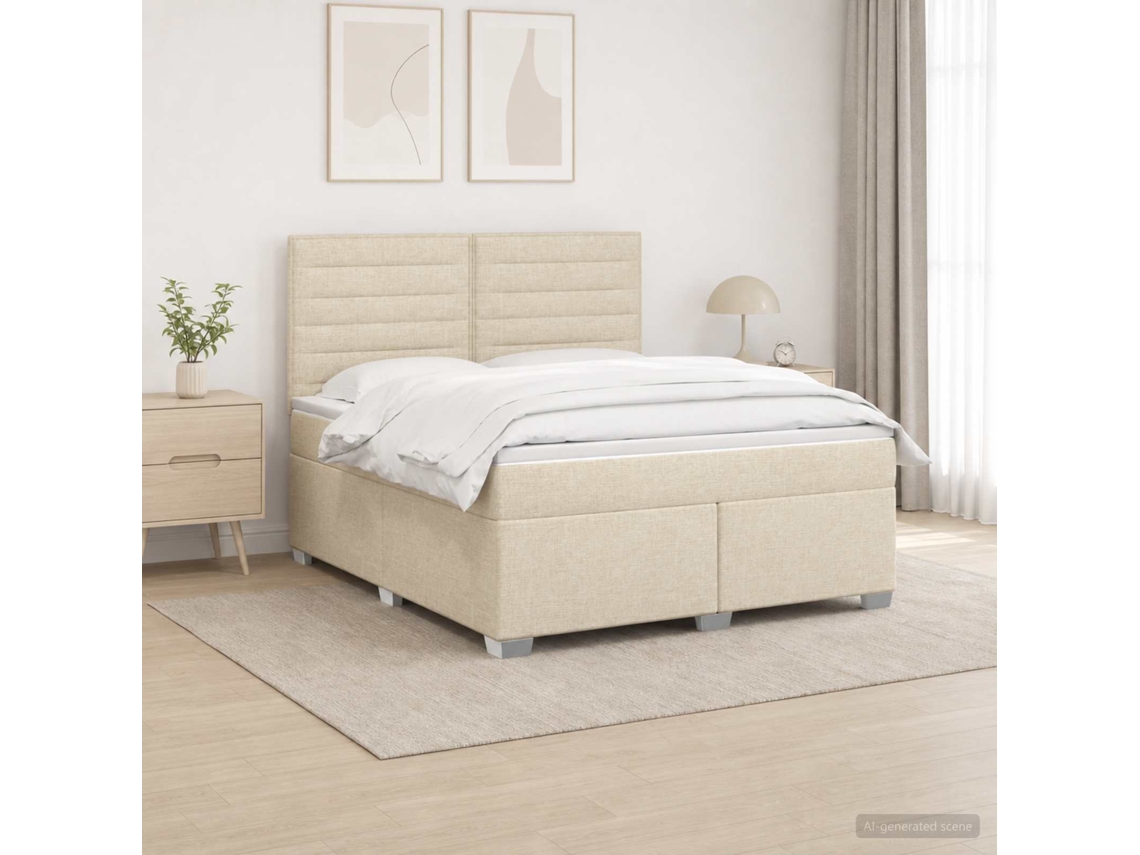 Vidaxl Cama Box Spring Com Colchão Creme 140 X 200 Cm Tecido