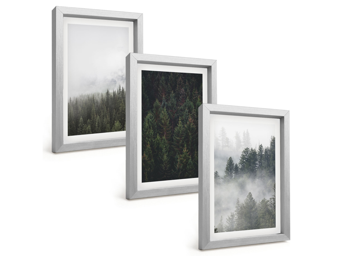 Quadros Decorativos Para Paredeflorestas Verdes, Neblina, Natureza Moldura Prateada Quadros Para O Escritório Espelharte (3 Peças 20x30 Cm)