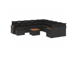 Conjunto de 12 Sofás de Jardim com Almofadões Vime Pe Preto MAISON EXCLUSIVE