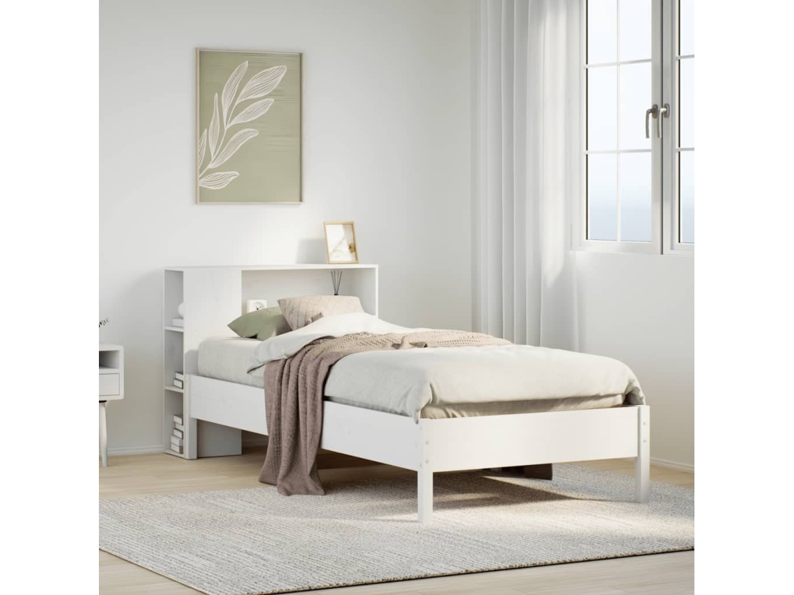 Cama Com Estante Sem Colchão 75x190 Cm Pinho Maciço Branco