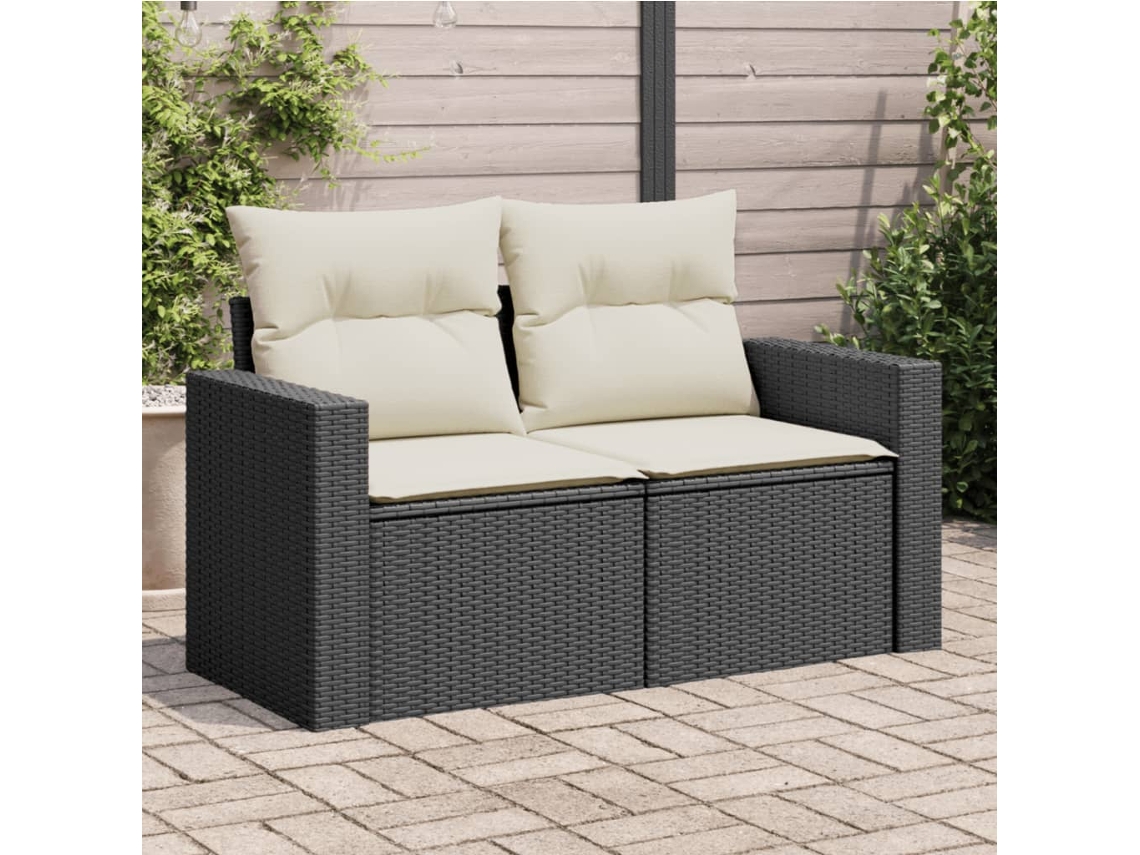 Sofá De Jardim Com Almofadões 2 Lugares Vime Pe Preto Dkd Home Decor