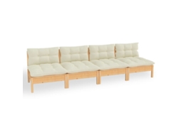 Maison Exclusive - Sofá De Jardim 4 Lugares Com Almofadões Cor Creme Pinho Maciço