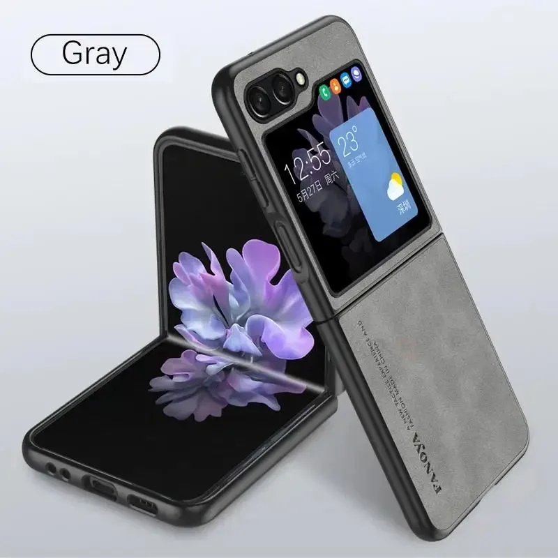 (cinza, Galaxy Z Flip5) Retro Pele De Carneiro Toque Couro Caso De Telefone Para Samsung Com Proteção Anti-choque