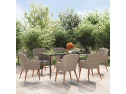 VIDAXL 7 Pcs Conjunto De Jantar Para Jardim Com Almofadões Castanho