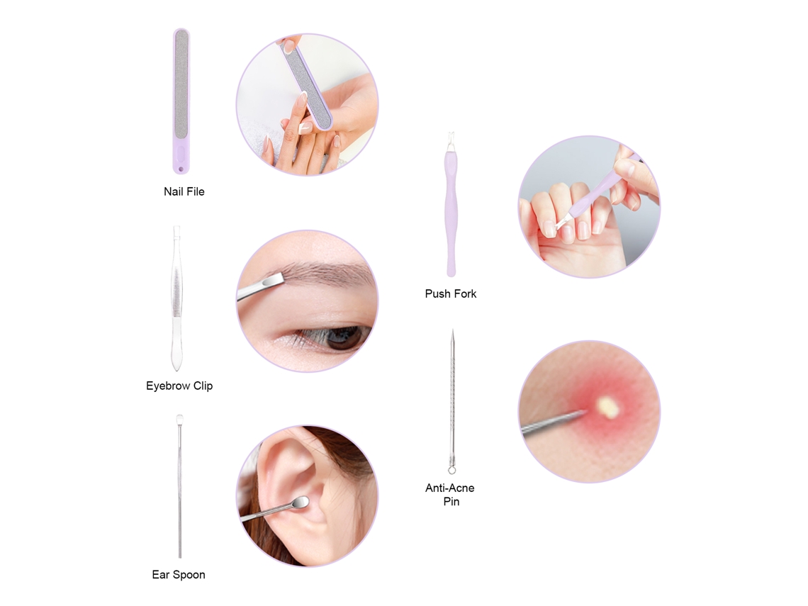 5pcs Kit De Manicure Portátil Profissional Para Mulher Ferramenta De Maquiagem E Cuidados Com Mãos E Rosto