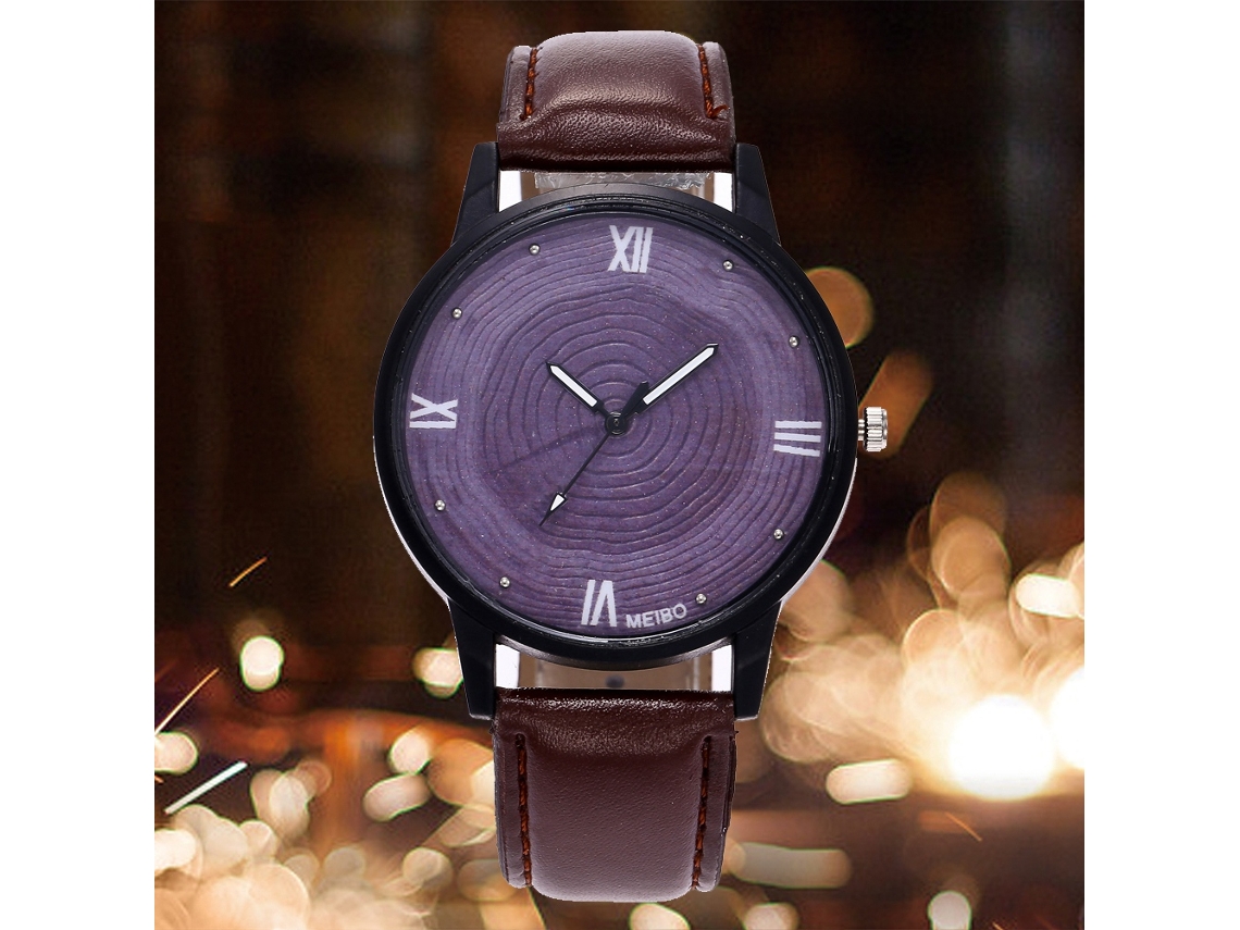 Relógio de quartzo unissex com pulseira de couro PU, mostrador numérico, estilo casual (marrom escuro)